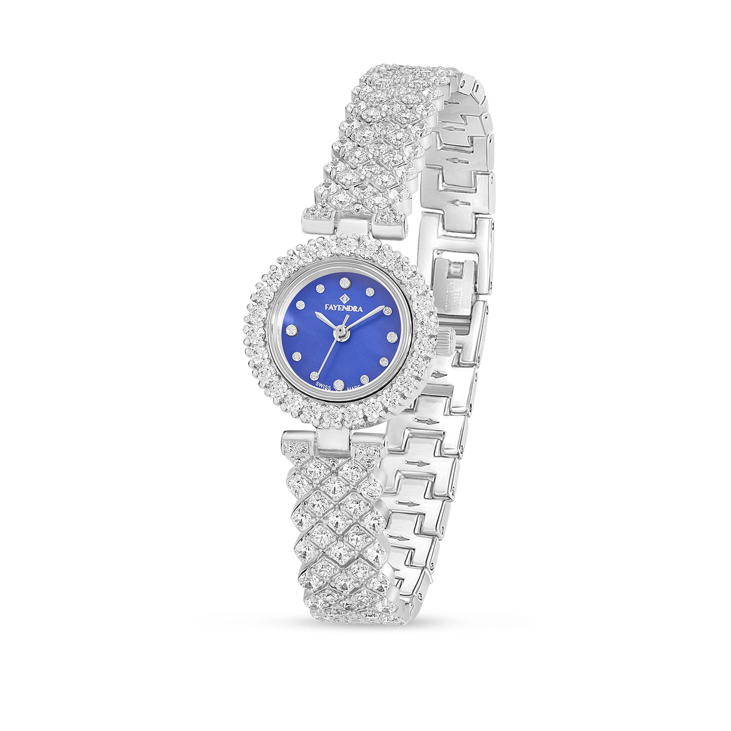 Stainless Steel 316L Watch Silver Color Embedded With White Zircon - BLUE MOP DIAL