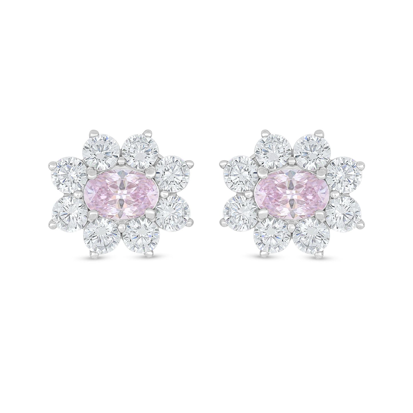 Sterling Silver 925 Earring Rhodium Plated Embedded With Pink Zircon And White Zircon
