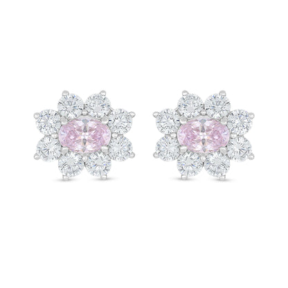 Sterling Silver 925 Earring Rhodium Plated Embedded With Pink Zircon And White Zircon