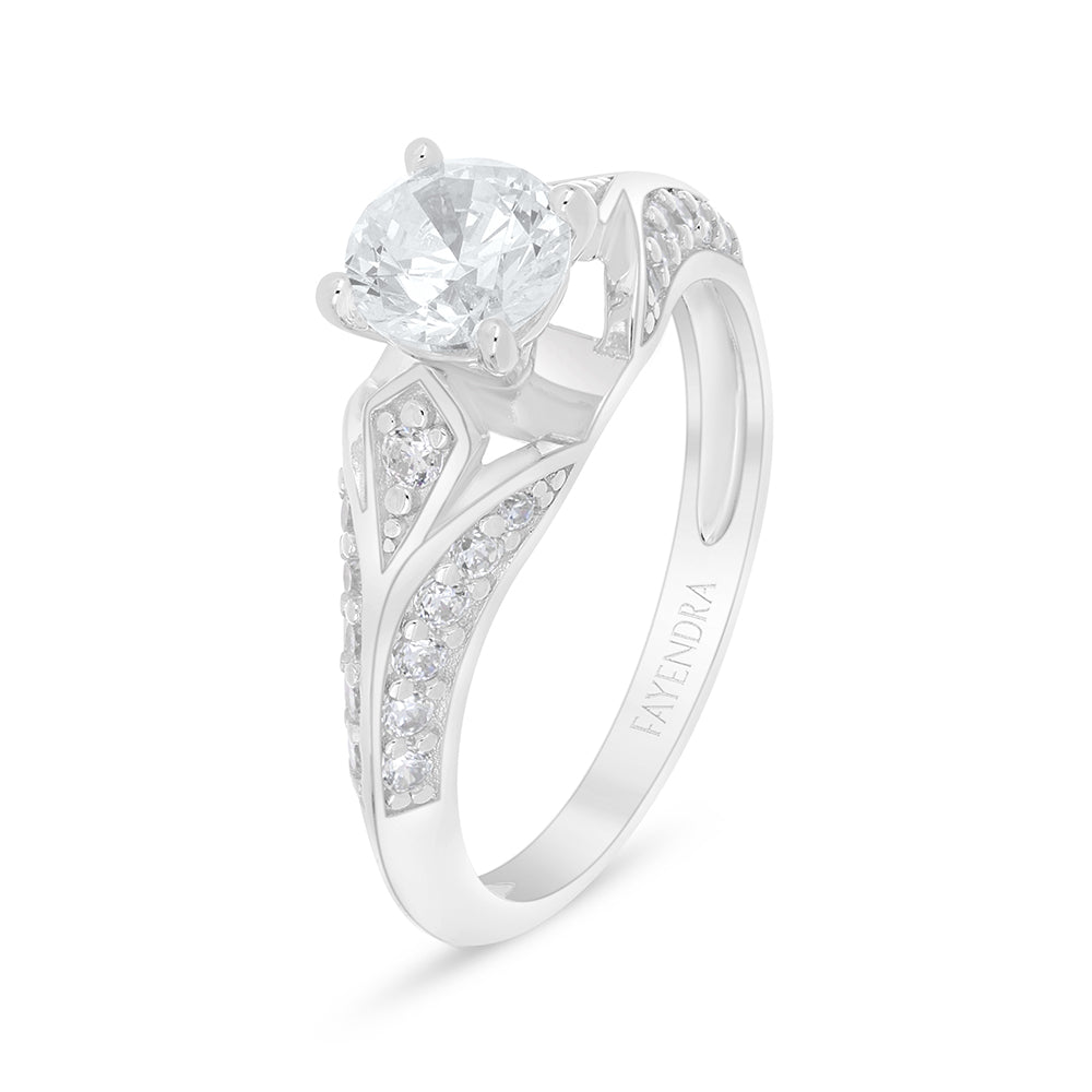 خاتم من الفضة الخالصة عيار 925 مطلي روديوم مرصع فص ابيض