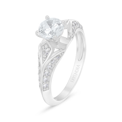 Sterling Silver 925 Ring Rhodium Plated Embedded With White Zircon