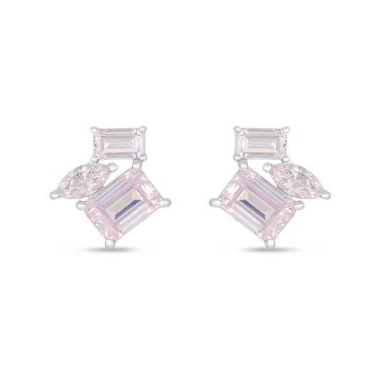 Sterling Silver 925 Earring Rhodium Plated Embedded With Pink Zircon