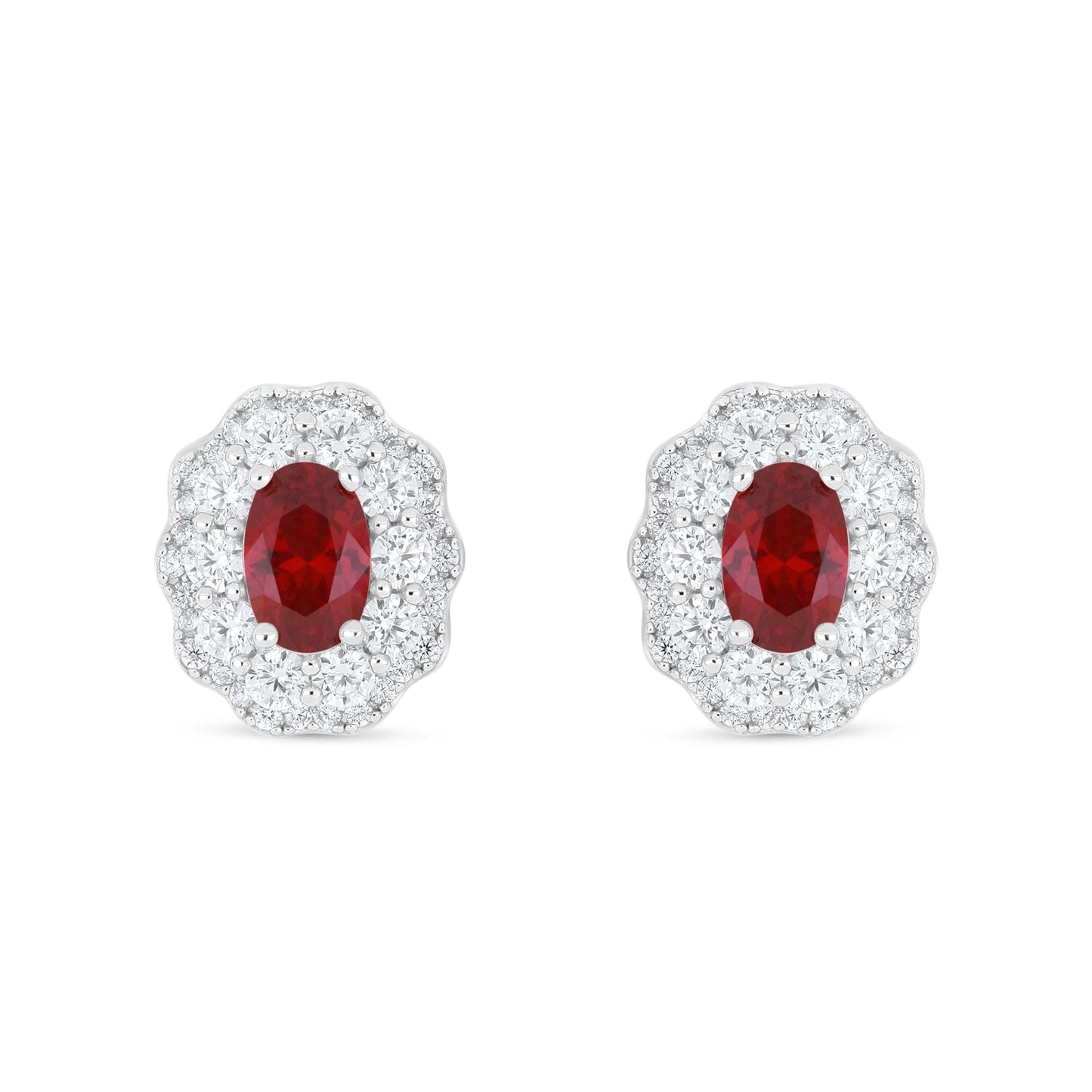Sterling Silver 925 Earring Rhodium Plated Embedded With Ruby Corundum And White Zircon