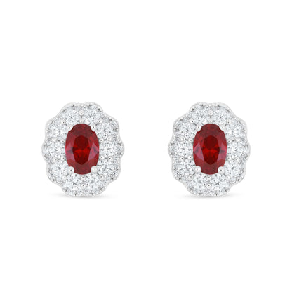 Sterling Silver 925 Earring Rhodium Plated Embedded With Ruby Corundum And White Zircon