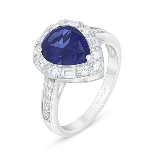 Sterling Silver 925 Ring Rhodium Plated Embedded With Sapphire Corundum And White Zircon