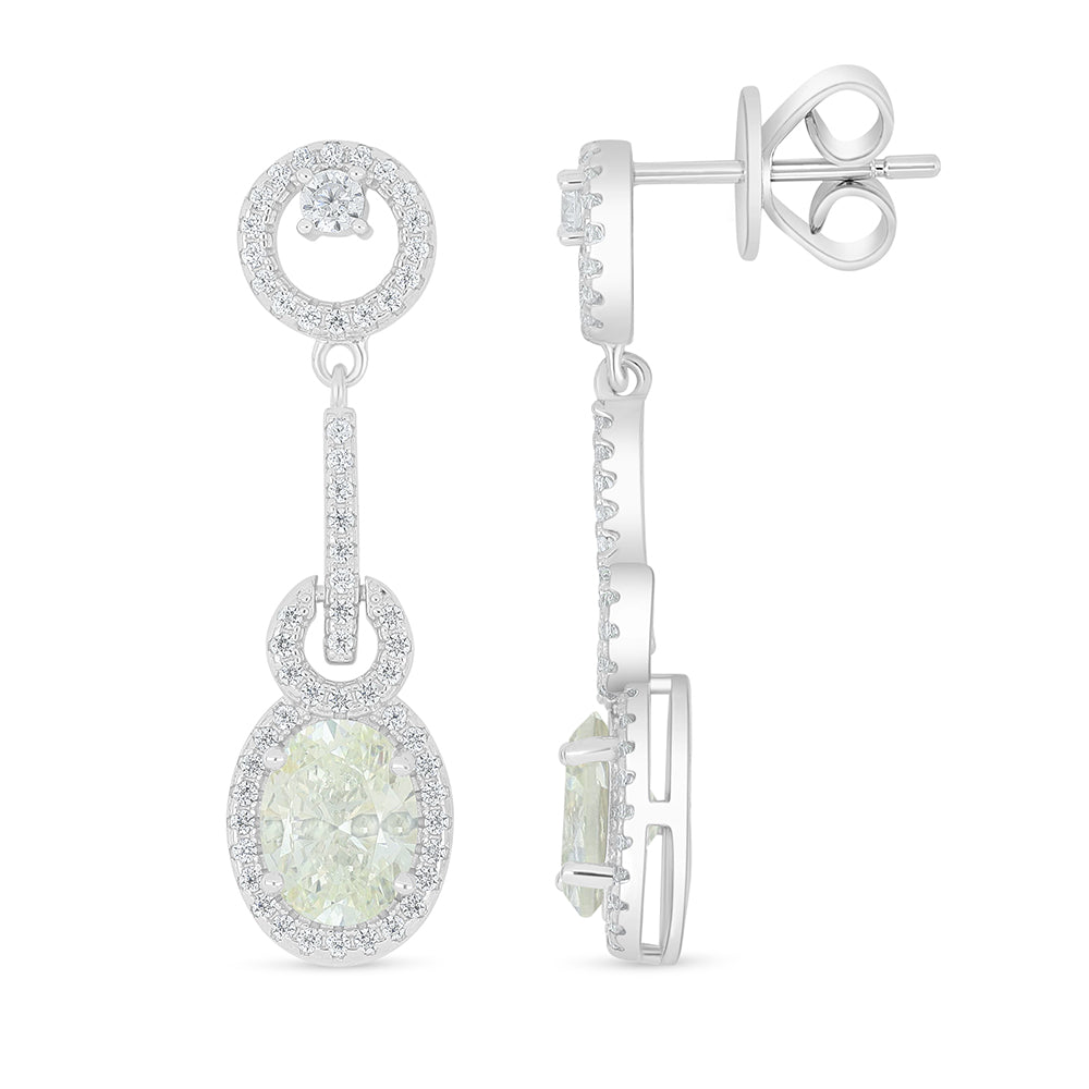 Sterling Silver 925 Earring Rhodium Plated Embedded With Diamond Zircon And White Zircon