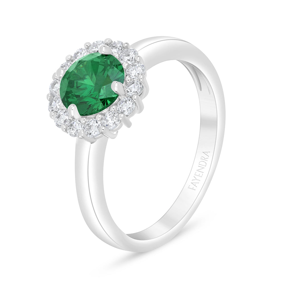 Sterling Silver 925 Ring Rhodium Plated Embedded With Emerald Zircon And White Zircon