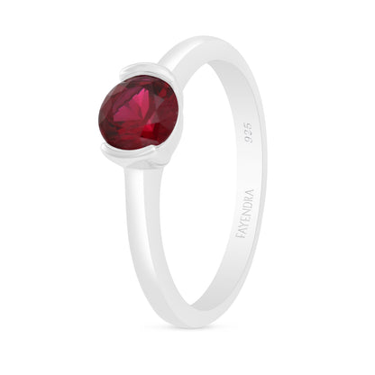 Sterling Silver 925 Ring Rhodium Plated Embedded With Ruby Corundum