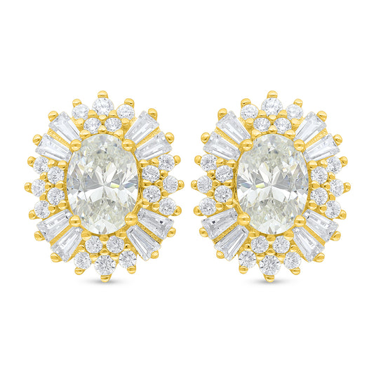 Sterling Silver 925 Earring Golden Plated Embedded With Diamond Zircon And White Zircon
