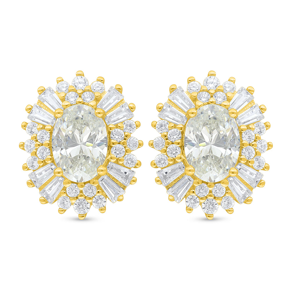 Sterling Silver 925 Earring Golden Plated Embedded With Diamond Zircon And White Zircon