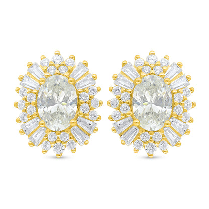 Sterling Silver 925 Earring Golden Plated Embedded With Diamond Zircon And White Zircon