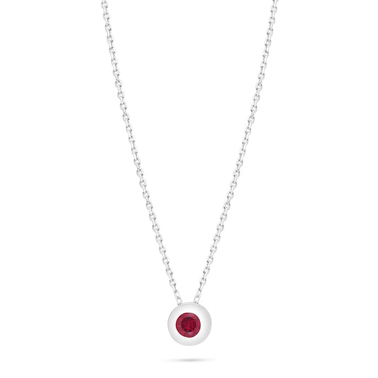 Sterling Silver 925 Necklace Rhodium Plated Embedded With Ruby Corundum