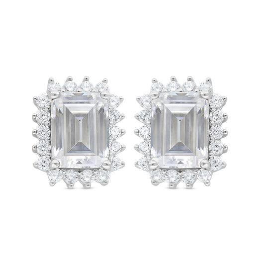 Sterling Silver 925 Earring Rhodium Plated Embedded With White Zircon