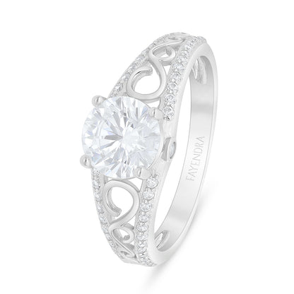 Sterling Silver 925 Ring Rhodium Plated Embedded With White Zircon