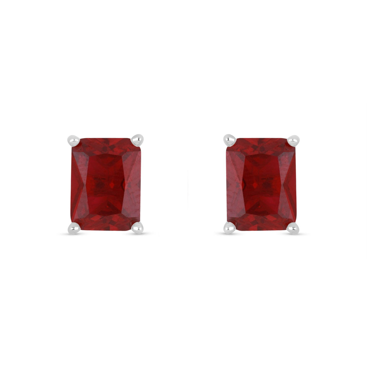 Sterling Silver 925 Earring Rhodium Plated Embedded With Ruby Corundum