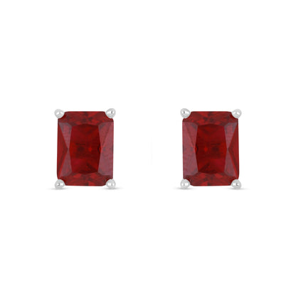 Sterling Silver 925 Earring Rhodium Plated Embedded With Ruby Corundum