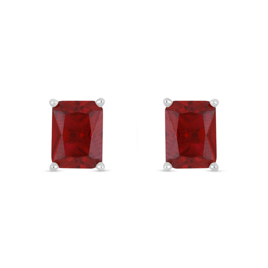 Sterling Silver 925 Earring Rhodium Plated Embedded With Ruby Corundum