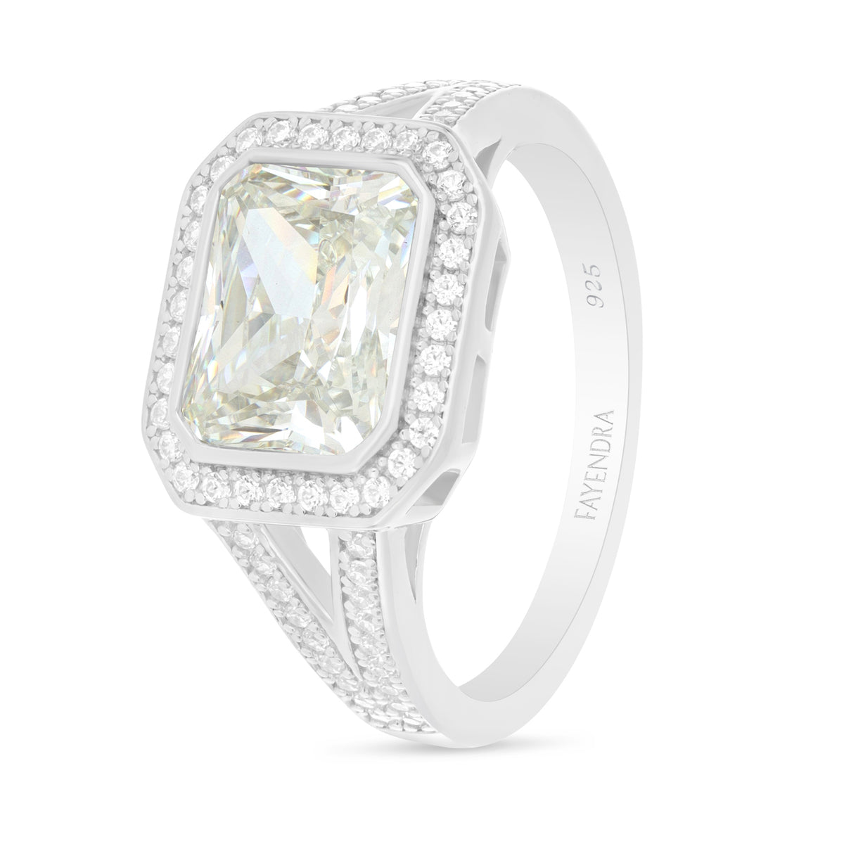 Sterling Silver 925 Ring Rhodium Plated Embedded With Diamond Zircon And White Zircon