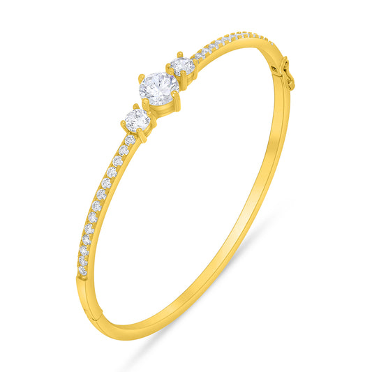 Sterling Silver 925 Bangle Golden Plated Embedded With White Zircon ( 52*58 )