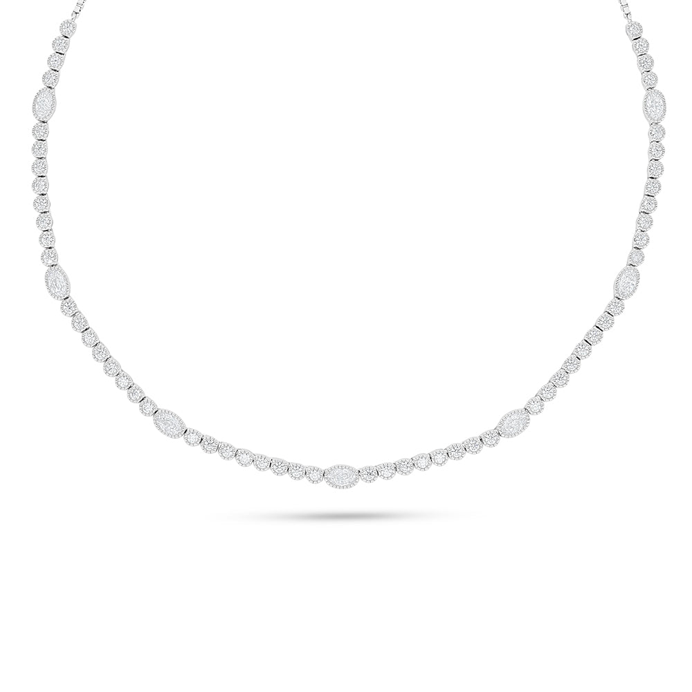 Sterling Silver 925 Necklace Rhodium Plated Embedded With White Zircon