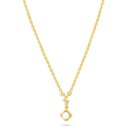 Sterling Silver 925 Necklace Golden Plated Embedded With Natural White Pearl And White Zircon