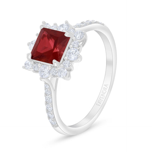 Sterling Silver 925 Ring Rhodium Plated Embedded With Ruby Corundum And White Zircon