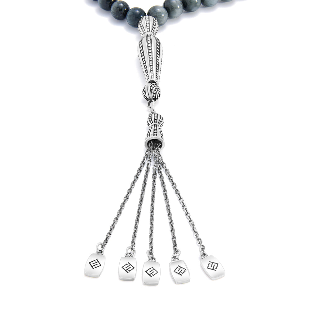 Rosary 45 Embedded With Eagle Eye Bead 7-8 mm Sterling Silver 925 Oxidized Set LOGO