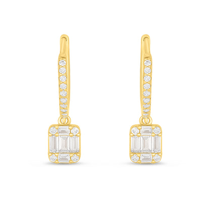 Sterling Silver 925 Earring Golden Plated Embedded With White Zircon