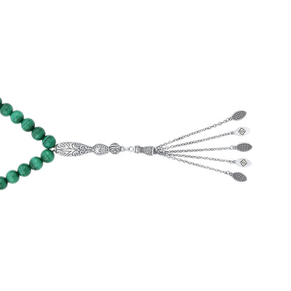Rosary 45 Sterling Silver 925 Set Oxidized Embedded With Malachite Bead 08 ML LOGO