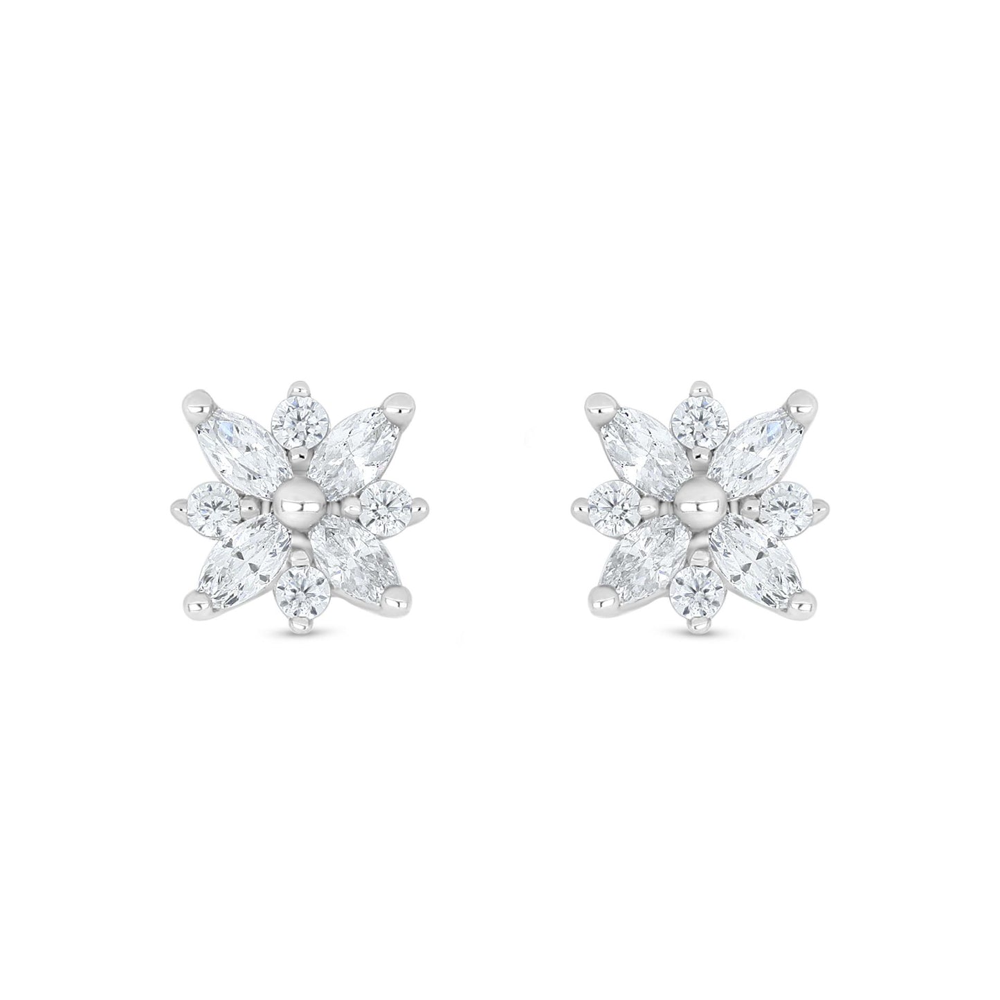 Sterling Silver 925 Earring Rhodium Plated Embedded With White Zircon