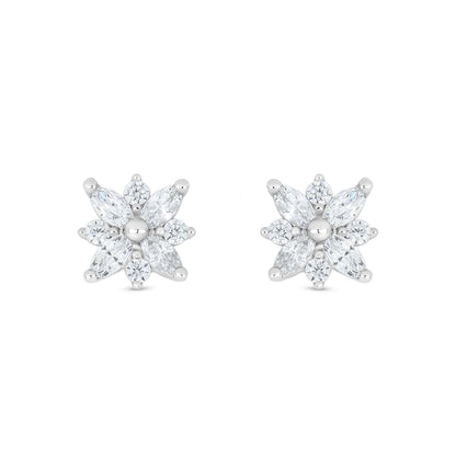 Sterling Silver 925 Earring Rhodium Plated Embedded With White Zircon