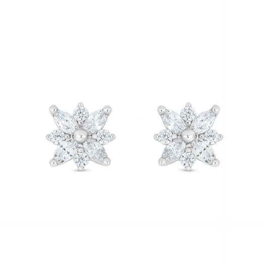 Sterling Silver 925 Earring Rhodium Plated Embedded With White Zircon
