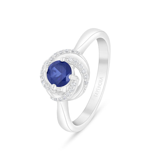 Sterling Silver 925 Ring Rhodium Plated Embedded With Sapphire Corundum And White Zircon