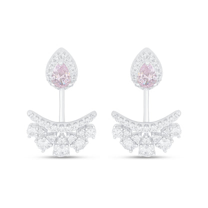Sterling Silver 925 Earring Rhodium Plated Embedded With Pink Zircon And White Zircon