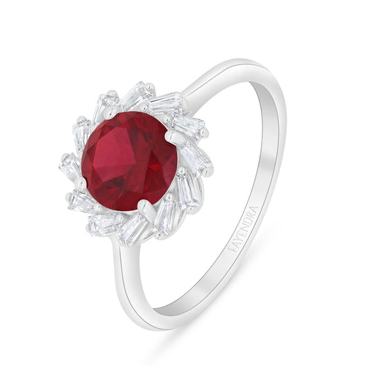 Sterling Silver 925 Ring Rhodium Plated Embedded With Ruby Corundum And White Zircon