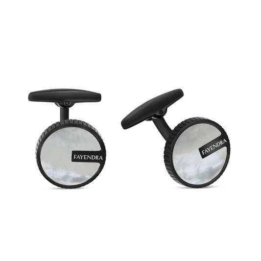 كبك ستانلس ستيل لون اسود و احجار صدف ابيض عيار L316