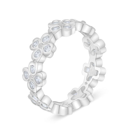 Sterling Silver 925 Ring Rhodium Plated Embedded With White Zircon
