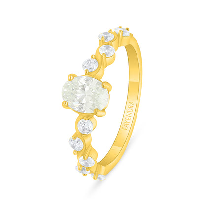 Sterling Silver 925 Ring Golden Plated  Embedded With Yellow Diamond And White Zircon