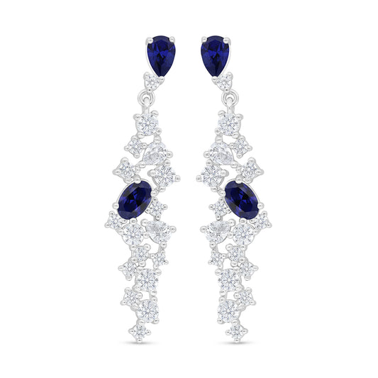 Sterling Silver 925 Earring Rhodium Plated Embedded With Sapphire Corundum And White Zircon
