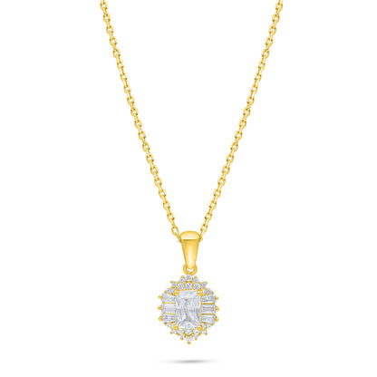 Sterling Silver 925 Necklace Golden Plated Embedded With White Zircon