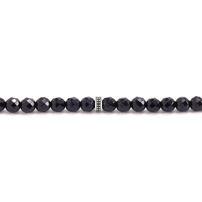 سبحة 100 احجار عقيق اسود بيلية 6 مل Faceted طقم ستانلس ستيل عيار 316L مطلى فضي واسود