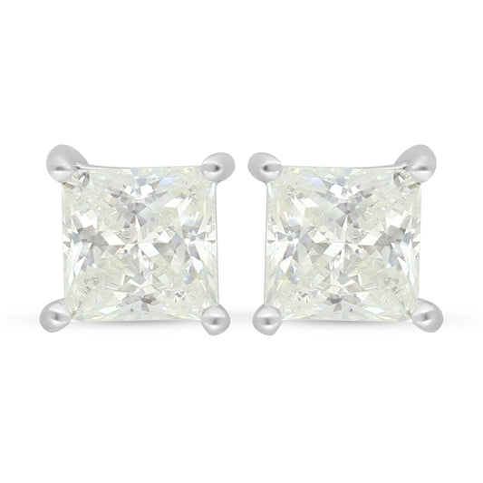 Sterling Silver 925 Earring Rhodium Plated Embedded With White Zircon