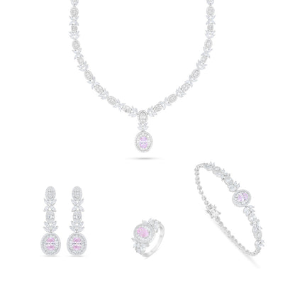 Sterling Silver 925 Set Rhodium Plated Embedded With Pink Zircon And White Zircon