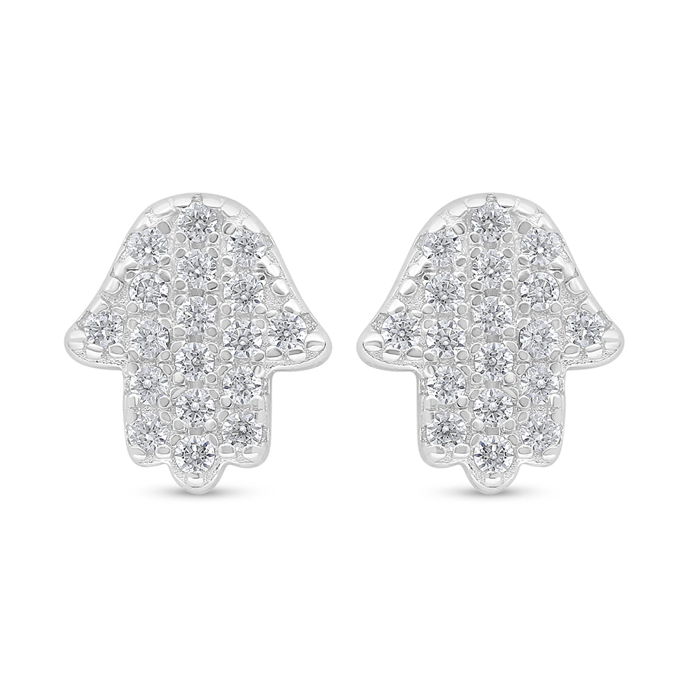 Sterling Silver 925 Earring Rhodium Plated Embedded With White Zircon