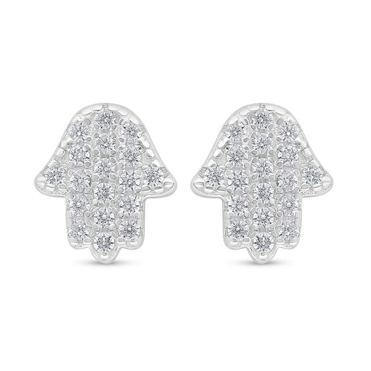 Sterling Silver 925 Earring Rhodium Plated Embedded With White Zircon