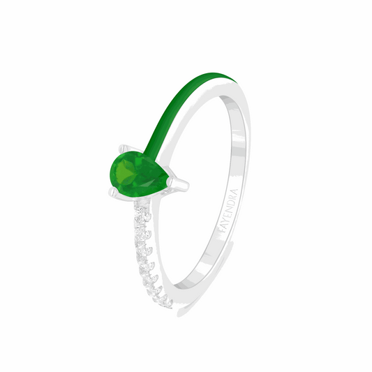 Sterling Silver 925 Ring Rhodium Plated Embedded With Emerald Zircon And Green Enamel And White Zircon