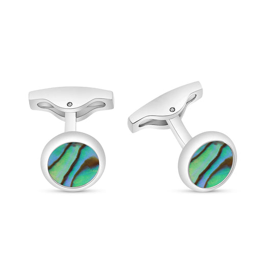 Stainless Steel Cufflink 316L Silver Color Embedded With Blue shell Shiny Steel