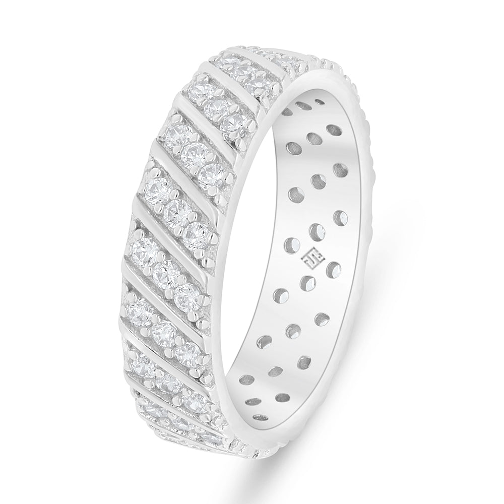 خاتم من الفضة الخالصة عيار 925 مطلي روديوم مرصع فص ابيض