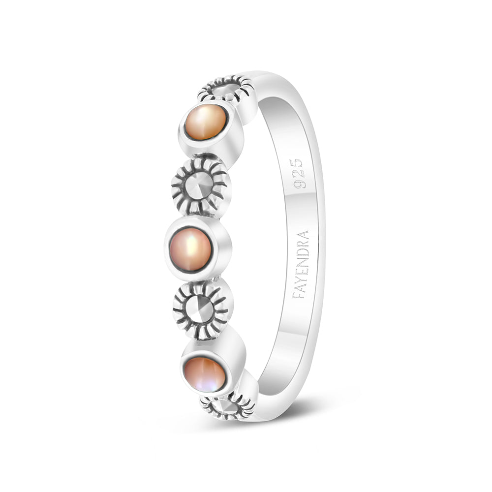 Sterling Silver 925 Set Embedded With Natural Pink Shell And Marcasite Stones
