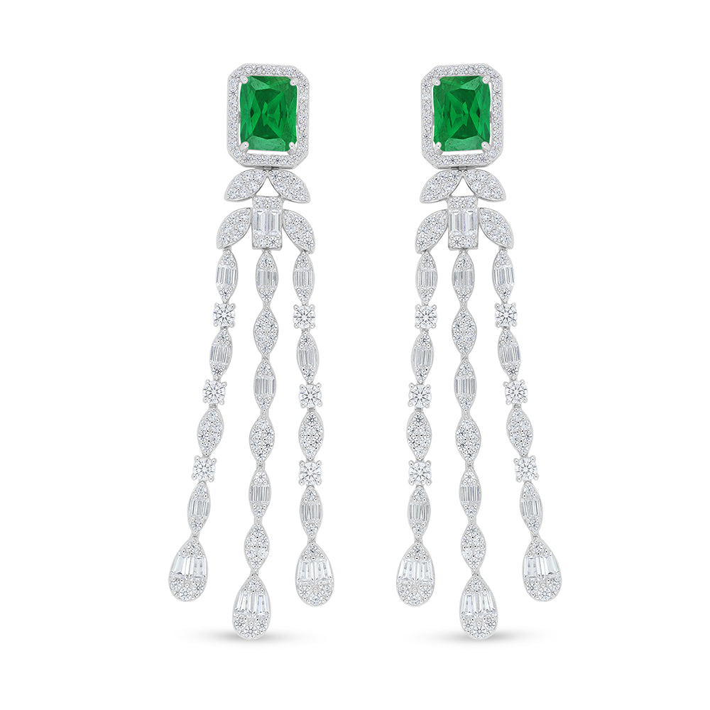 Sterling Silver 925 Set Rhodium Plated Embedded With Emerald Zircon And White Zircon